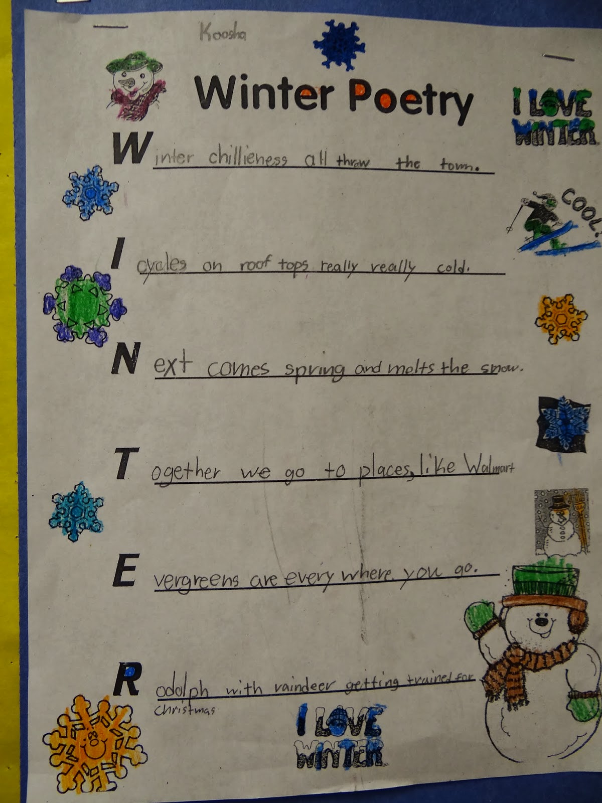 snowman art and winter acrostic poems – patties classroom